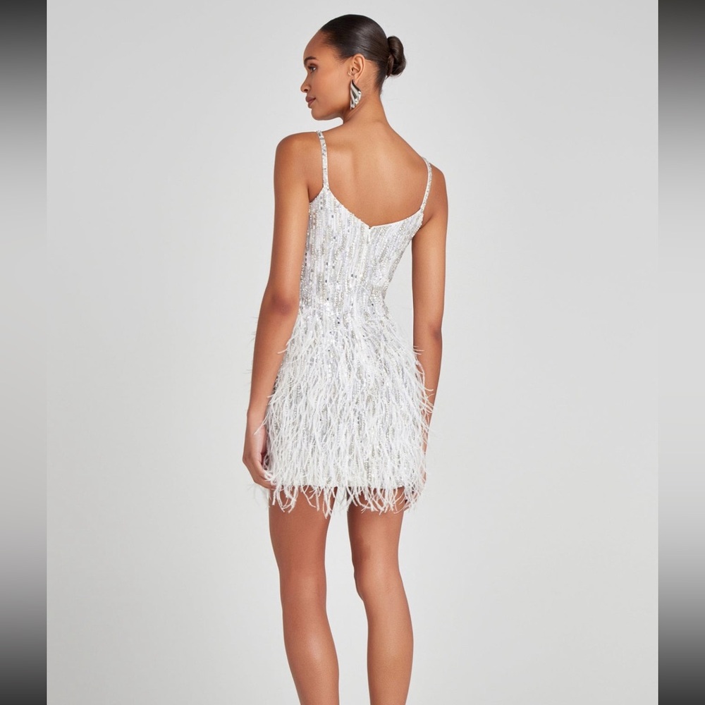 White & silver Sequin and Feather Dress - Picture 4 of 11